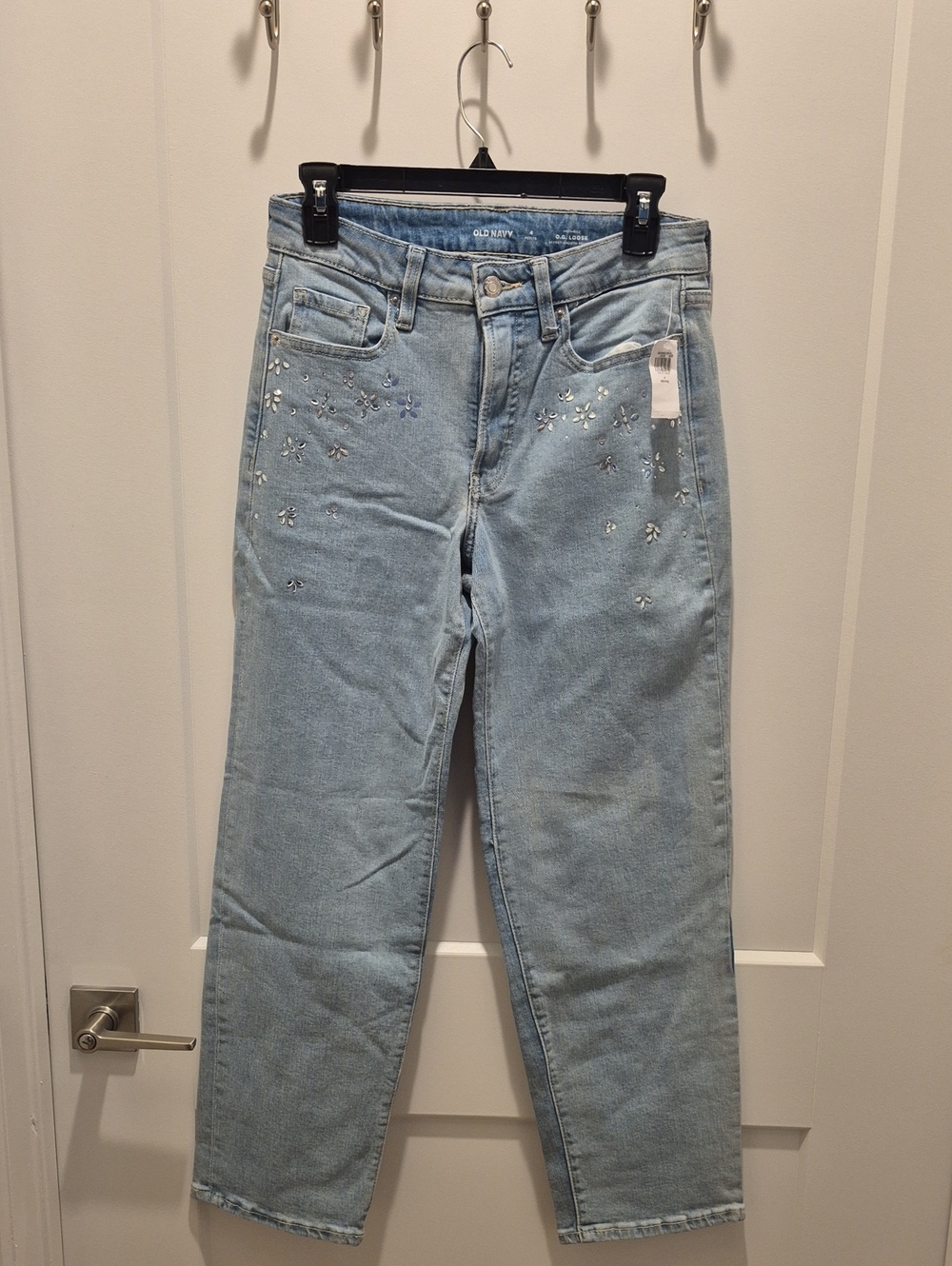 Old Navy Light Blue Straight Leg Jeans with Floral Stud Detail